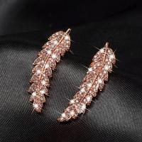 Befestiger Zirkonia Messing Ohrring, Blatt, plattiert, Micro pave Zirkonia & für Frau, 25x7mm, verkauft von Paar