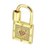 Messing Schrauben Sie Karabiner Lock Charme, Türschloss, goldfarben plattiert, Micro pave Zirkonia, 15x26x5mm, verkauft von PC