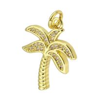 Befestigter Zirkonia Messing Anhänger, Palm Tree, goldfarben plattiert, Micro pave Zirkonia, 15x20x2mm, Bohrung:ca. 3mm, verkauft von PC