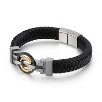 acier inoxydable 316L bracelet, avec vachette cordon, Placage, teints & pour homme, noire Vendu par PC