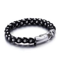 Titanium Steel Bracelet, with cowhide cord, for man, black 