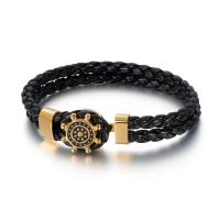 acier inoxydable 316L bracelet, avec vachette cordon, Placage de couleur d'or, pour homme, noire Vendu par PC