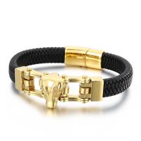 Acier titane bracelet, avec vachette cordon, Placage de couleur d'or, pour homme, noire Vendu par PC