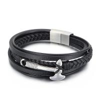 Acier titane bracelet, avec vachette cordon, pour homme, noire Vendu par PC