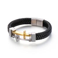 Acier titane bracelet, avec vachette cordon, Placage, pour homme, plus de couleurs à choisir Vendu par PC