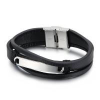 Acier titane bracelet, avec vachette cordon, multicouche & styles différents pour le choix & pour homme, noire, 210mm, Vendu par PC