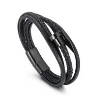 Acier titane bracelet, avec vachette cordon, multicouche & pour homme, noire Vendu par PC