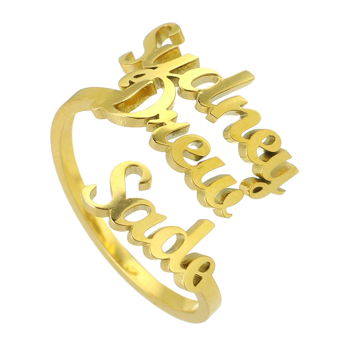 Acier inoxydable 304 Cuff Bague, Placage ionique sous vide, Chaque texte personnalisé doit être inférieur à 10 lettres & bijoux de mode & pour femme, doré, Vendu par PC