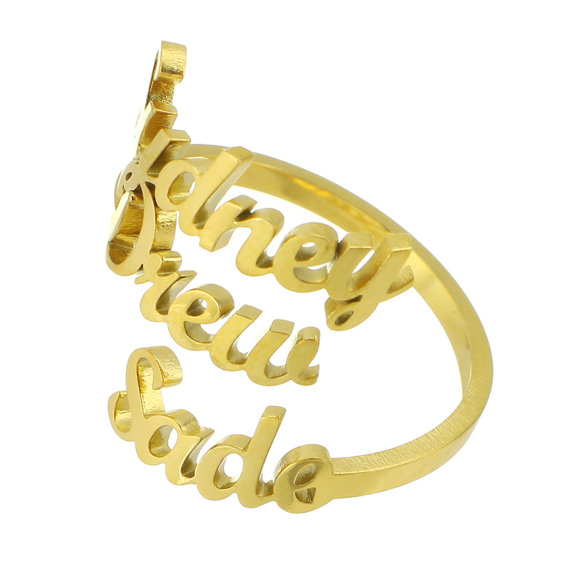 Acier inoxydable 304 Cuff Bague, Placage ionique sous vide, Chaque texte personnalisé doit être inférieur à 10 lettres & bijoux de mode & pour femme, doré, Vendu par PC