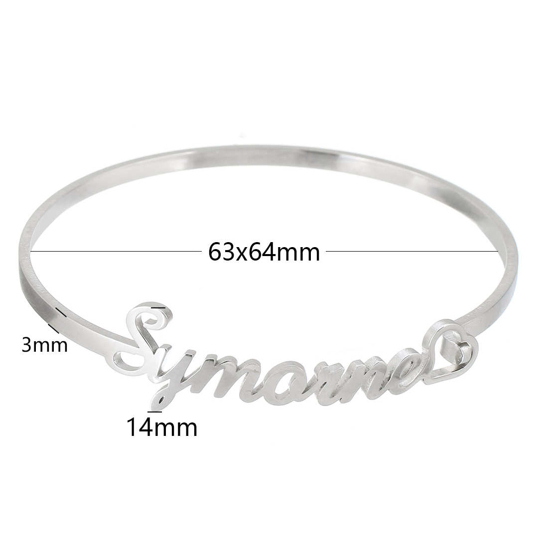 Stainless Steel Bangle, 304 Stainless Steel, Each custom text must be less than 10 letters & fashion jewelry & for woman, original color, Inner Diameter:Approx 63x64mm, Sold By PC