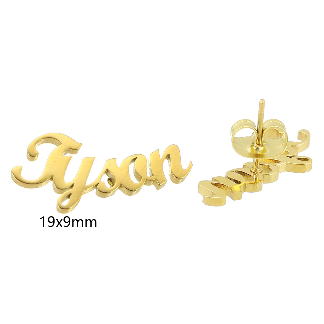 Arete de acero inoxidable , acero inoxidable 304, Recubrimiento iónico al vacío, Cada texto personalizado debe tener menos de 10 letras & Joyería & para mujer, dorado, 19x9mm, Vendido por Par