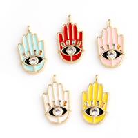 Rhinestone Brass Pendants, Hamsa, real gold plated, enamel & with rhinestone 