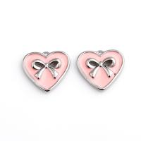 Enamel Brass Pendants, Heart, real gold plated, pink 