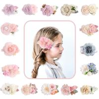 Pinza del Pelo para Niños, paño, Flor, hecho a mano, 9 piezas & Chica & diferentes estilos para la opción, color mixto, 80x55mm, 9PCs/Set, Vendido por Set