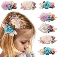 Set Joyería del Pelo para Niños, paño, Diadema & pinza de pelo, Flor, hecho a mano, 7 piezas & Chica, color mixto, 760mm, 7PCs/Set, Vendido por Set