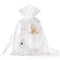 Organza Drawstring Bag, Rectangle, transparent, white 