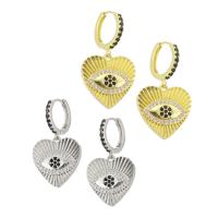 Brass Huggie Hoop Drop Earring, Heart, plated, micro pave cubic zirconia & for woman 38mm 