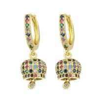 Huggie Hoop Drop Earring, Brass, gold color plated, micro pave cubic zirconia & for woman, multi-colored, 27mm 