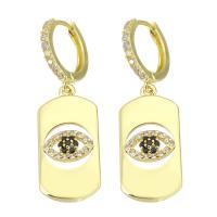 Huggie Hoop Drop Earring, Brass, gold color plated, micro pave cubic zirconia & for woman & hollow, 39mm 