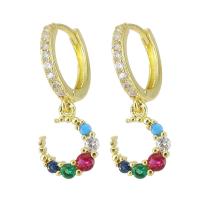 Huggie Hoop Drop Earring, Brass, gold color plated, micro pave cubic zirconia & for woman, multi-colored, 27mm 