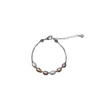 Kultivierten Süßwasser Perle Messing Armband, mit Natürliche kultivierte Süßwasserperlen, mit Verlängerungskettchen von 1.97, Reis, silberfarben plattiert, für Frau, keine, 7-8mm, Länge:6.3 ZollInch, verkauft von PC