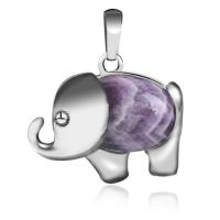 Colgantes semi piedras preciosas de la aleación de Zinc, con aleación de zinc, Elefante, chapado en color de platina, Joyería & diferentes materiales para la opción & para mujer, 30x26x8mm, Vendido por UD