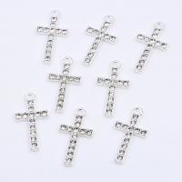 Zinc Alloy Rhinestone Pendants, Cross, plated, with rhinestone, silver color 