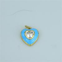 Cubic Zirconia Brass Pendants, with Cubic Zirconia, Heart, gold color plated, Unisex & enamel 