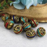 Beaucoup de perles de cuivre, laiton, avec Gélatine & turquoise, Rond, Placage de couleur d'or, Vintage & style folk & DIY, plus de couleurs à choisir, 18mm,15mm Environ 2.5mm, Vendu par PC