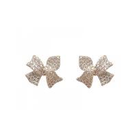 Zinc alliage strass Stud Earring, alliage de zinc, Noeud papillon, Placage de couleur d'or, Style coréen & pour femme & avec strass Vendu par paire