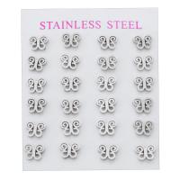 Edelstahl Stud Ohrring, 304 Edelstahl, Schmetterling, für Frau & hohl, originale Farbe, 8x7x12.5mm, 24PCs/setzen, verkauft von setzen