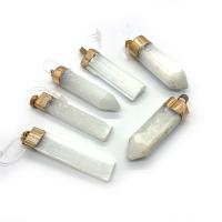 Natural Quartz Pendants, Clear Quartz, with Brass, gold color plated, Unisex 15x40- 