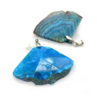 Mixed Agate Pendants, Fan, Unisex & faceted, blue 