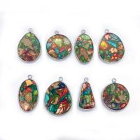 Impression Jasper Pendants, with Brass, platinum color plated, Unisex 