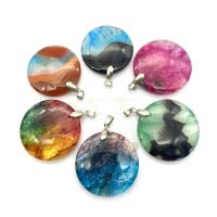 Pendentif Agate mixte, Plat rond, unisexe, plus de couleurs à choisir, 37mm, Vendu par PC