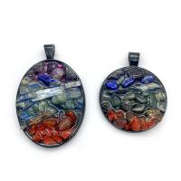 Gemstone Zinc Alloy Pendants, Resin, with Gemstone & Zinc Alloy, gun black plated, Unisex 