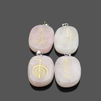 Rose Quartz Pendant, with Brass, Ellipse, silver color plated, Unisex pink 