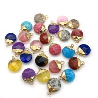 Piedras preciosas colgantes de latón, con metal, Redondo aplanado, chapado en color dorado, diferentes materiales para la opción & facetas, más colores para la opción, 15x19mm, Vendido por UD