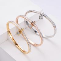 Stainless Steel Bangle, 316 Stainless Steel, Round, Vacuum Ion Plating, fashion jewelry & for woman & with rhinestone 