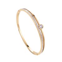 Stainless Steel Bangle, 316 Stainless Steel, Round, Vacuum Ion Plating, fashion jewelry & for woman & with rhinestone 