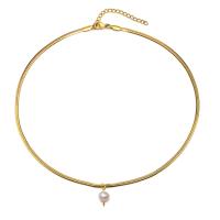 Collar de perlas de plástico, acero inoxidable 304, con Perlas plásticas, Joyería & para mujer, dorado, 2.8mm, longitud:aproximado 15.7-17.7 Inch, Vendido por UD