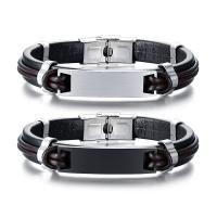 Acier inoxydable 304 bracelet, avec Cuir, bijoux de mode & pour homme, plus de couleurs à choisir, 10mm Environ 8.46 pouce, Vendu par PC