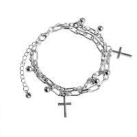 Edelstahl Charm Armband, 314 Edelstahl, mit Verlängerungskettchen von 1.96inch, Kreuz, Modeschmuck & mehrschichtig & unisex, originale Farbe, Länge:ca. 6.7 ZollInch, verkauft von PC