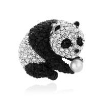 Broche de diamantes de imitación de la aleación de Zinc, con Perlas plásticas, Oso Panda, unisexo & con diamantes de imitación, en blanco y negro, 28x25mm, Vendido por UD