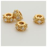 Cubic Zirconia Micro Pave Brass Beads, Vacuum Plating, DIY & micro pave cubic zirconia, golden 