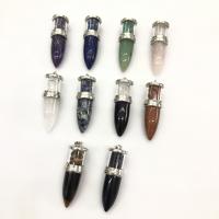 Gemstone Zinc Alloy Pendants, Natural Stone, with Zinc Alloy, Bullet, platinum color plated & Unisex 