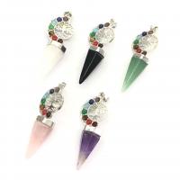 Gemstone Zinc Alloy Pendants, Natural Stone, with Zinc Alloy, Conical, platinum color plated & Unisex 