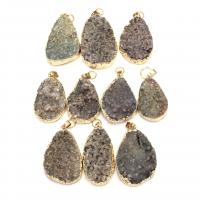 Ice Quartz Agate Pendants, with Brass, Teardrop, gold color plated, Unisex 