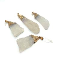 Natural Quartz Pendants, Clear Quartz, with Brass, irregular, gold color plated, DIY, white, 20x40- 