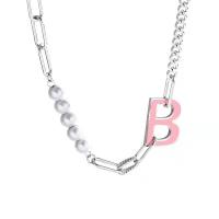 Collar de perlas de plástico, 314 acero inoxidable, con Perlas plásticas, con 2.16inch extender cadena, Letra B, Joyería & para mujer & hueco, color original, longitud:aproximado 17.7 Inch, Vendido por UD